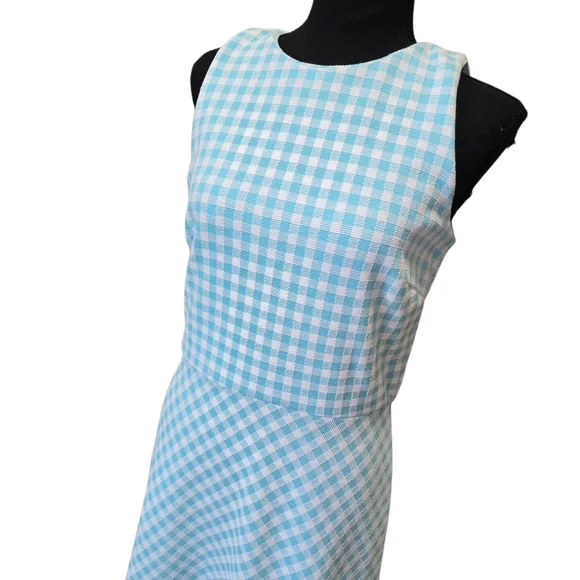⭐️NWOT Ann Taylor Turquoise/White Gingham Checkered Plaid Sleeveless Dress Sz 4 - Picture 7 of 8